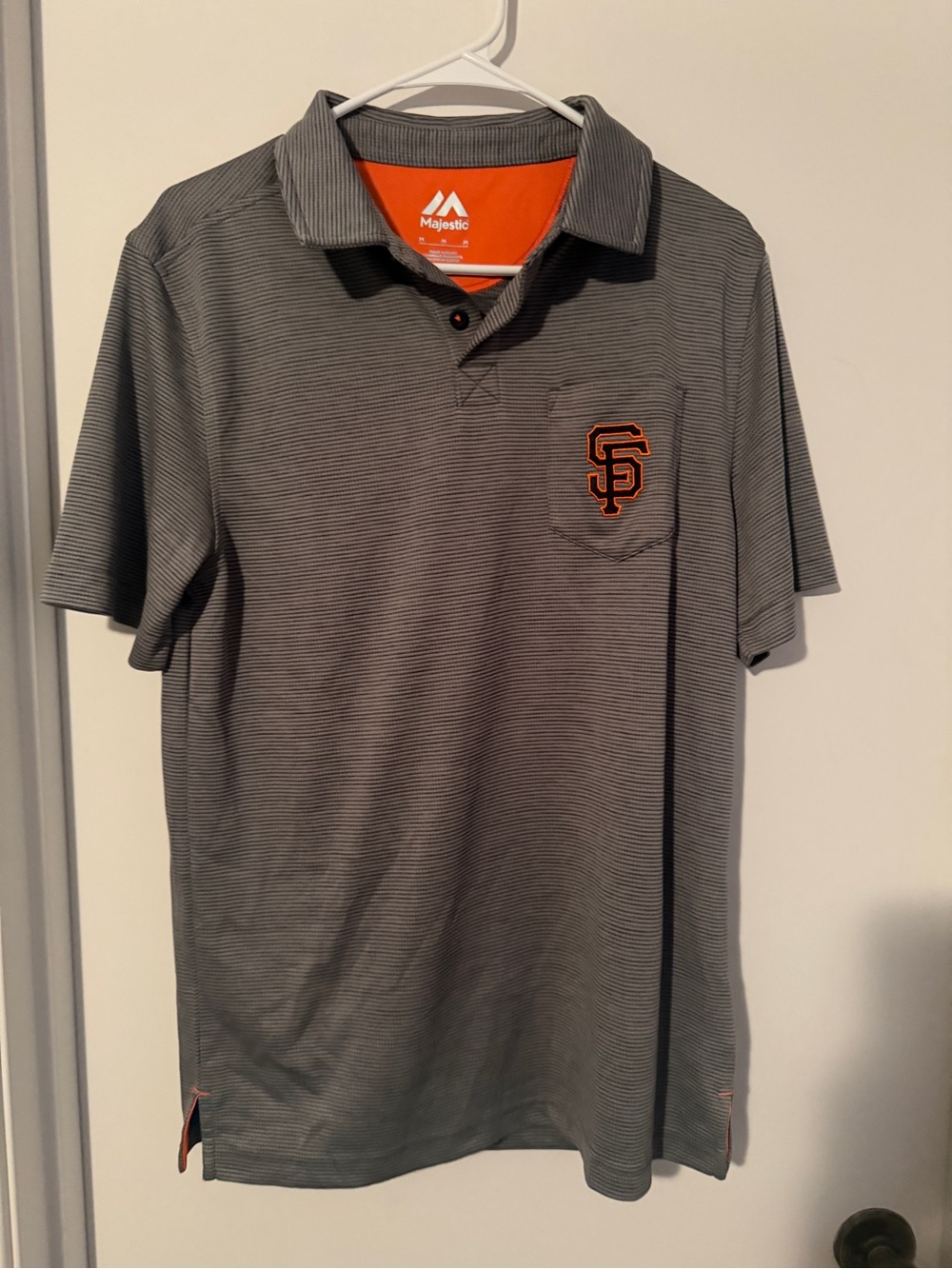 Majestic Gray Stripe Polo with Orange SF Logo